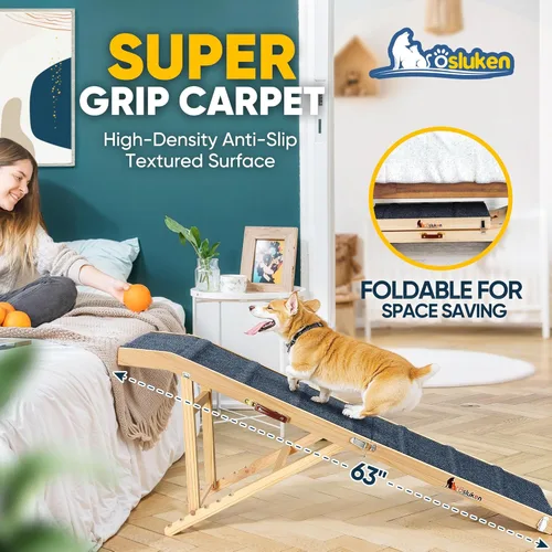 Miniatura 4 de Rampa para perros para cama, rampa plegable L63 W17 para perros pequeños y grandes, gatos, rampas para perros para camas altas de automóvil, alta