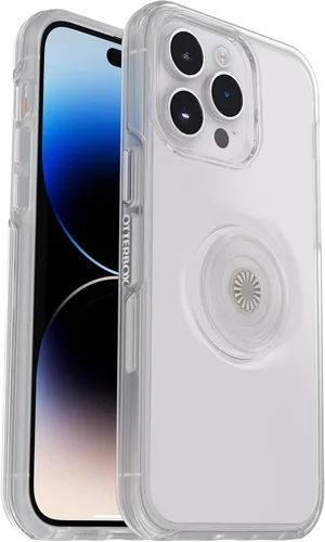 OtterBox Funda Clara de la Serie Symmetry Otter + Pop para iPhone 14 Pro (SOLAMENTE) - Clara, PopGrip PopSockets Integrado, Delgada, Apta para