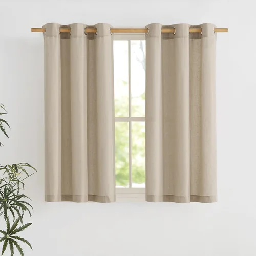 Miniatura 38 de NICETOWN Cortinas de lino natural con textura de lino para dormitorio, mezcla de lino rústica con ojales en la parte superior, semitransparentes