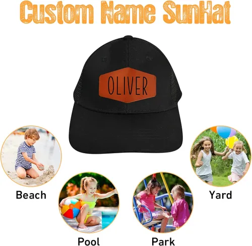 Miniatura 5 de Gorra de béisbol con nombre personalizado, regalos personalizados, con parche de cuero, gorro de camionero para niños y niñas de 0 a 3 años