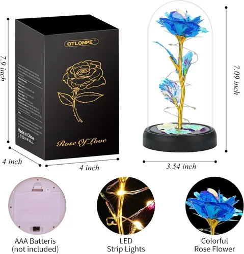 Miniatura 3 de Otlonpe Regalos de flores para el día de la madre para mamá de hija e hijo, regalo de rosas iluminadas de vidrio preservado para siempre, para Azul