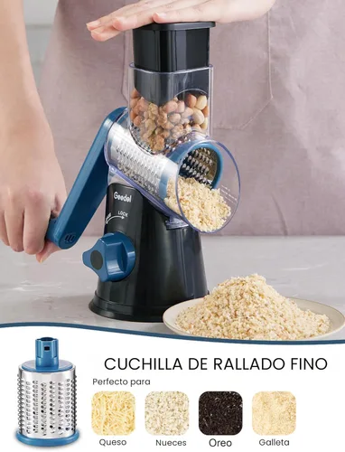 Miniatura 5 de Geedel Rallador rotativo de queso, cortador de verduras de mandolina de cocina con 3 cuchillas intercambiables, fácil de limpiar, rallador giratorio