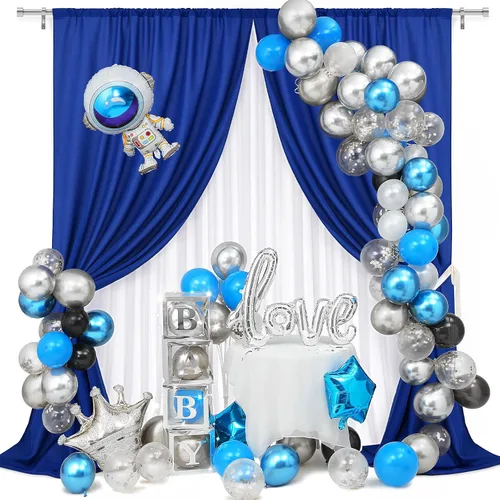 Miniatura 2 de HOMEIDEAS Cortinas de fondo azul real de 10 x 10 pies, fondo de fotos, cortinas de poliéster con bolsillo para barra para decoración de fiestas