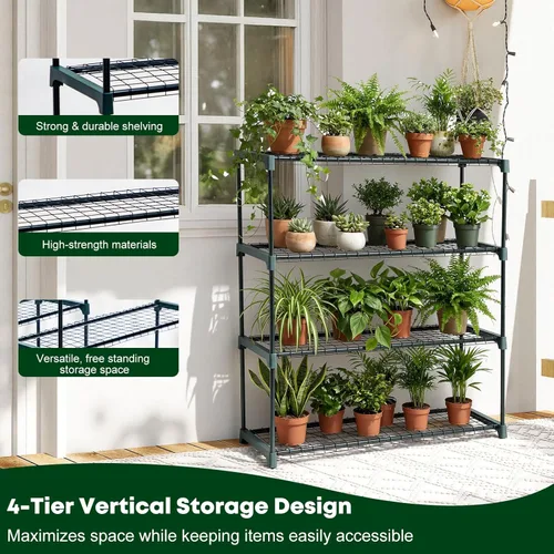 Miniatura 4 de Panana Estantería de acero para invernadero de jardín de 4 niveles, soporte para plantas, unidad de estantería de jardín, estante de almacenamiento