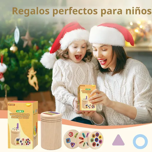 Miniatura 7 de Juguetes Montessori 4 en 1 para niños de 2, 3 y 4 años, juguetes de madera para clasificar colores para niños pequeños de 1 a 3, actividades
