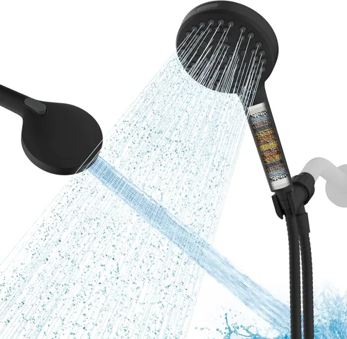 Miniatura 14 de Hibbent Cabezal de ducha filtrado con mano, cabezal de ducha de alta presión con 10 pulverizadores con 3 filtros, suavizador de agua para agua dura