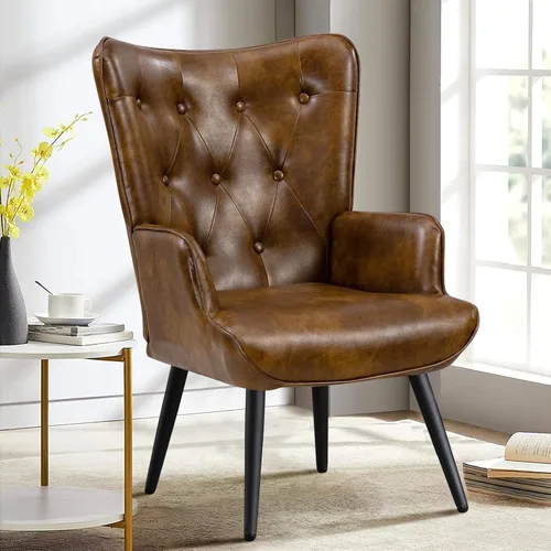Miniatura 14 de Furniliving Silla de Acento de Terciopelo para Sala de Estar, Silla de Lectura Tapizada con Respaldo Alto, Sillón de Respaldo Alado con Botones Negro