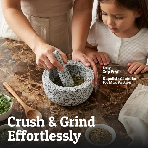 Miniatura 2 de Priority Chef Juego de mortero y mortero de granito natural extra grande de servicio pesado, 4 tazas, tallado a mano, haz guacamole fresco, salsa