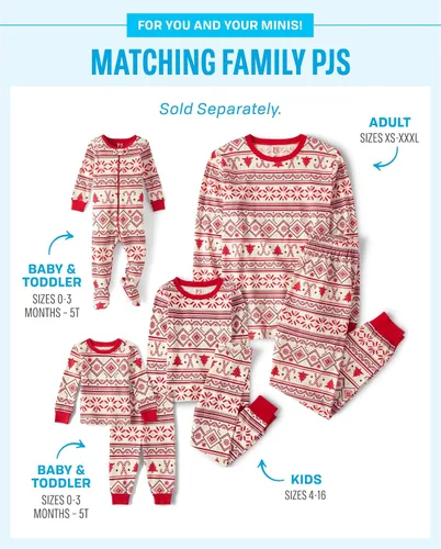 Miniatura 3 de The Children's Place Conjunto de pijama familiar de 2 piezas para niños, conjunto festivo de pijama de Navidad, algodón, rojo Fairsile, 8, Fairsile
