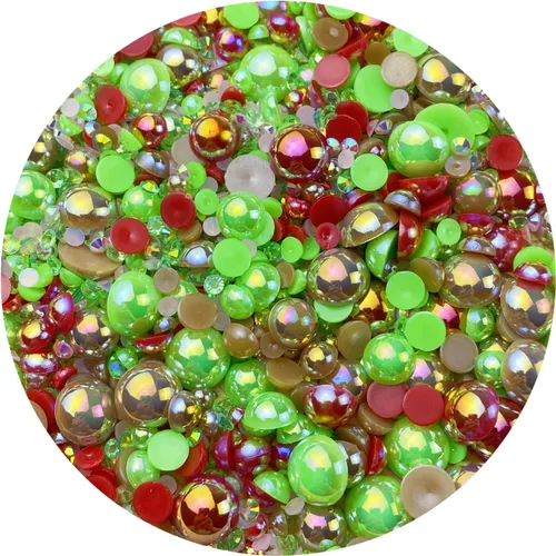 Miniatura 24 de Cuentas de resina mixta con diamantes de imitación y perlas semirredondas, 30 g, diamantes de imitación de parte trasera con perlas medias