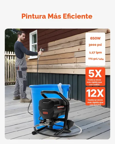 Miniatura 2 de VEVOR Pulverizador de pintura sin aire de soporte, pulverizador sin aire de alta eficiencia de 650 W, pulverizador de pintura eléctrico de 3000 PSI