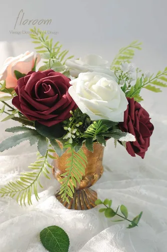 Miniatura 5 de Floroom Flores Artificiales 50 piezas Rosas Falsas de Espuma Burdeos de Aspecto Real con Tallos para Ramos de Boda DIY Centros de Mesa Rojos