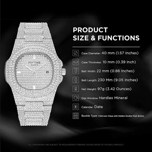 Miniatura 5 de Reloj unisex de lujo con diamantes de cristal, reloj de cuarzo de cara grande para mujer, reloj de cuarzo para hombre, color dorado, color plateado