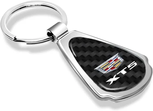 Miniatura 2 de iPick Image Para Cadillac XT5 Real Negro Fibra de Carbono Cromo Metal Teardrop Llavero