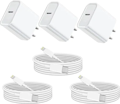 Cargador rápido para iPhone de carga rápida, paquete de 3 [certificado Apple MFi] Cargador rápido para iPhone con carga rápida PD USB-C, bloques en