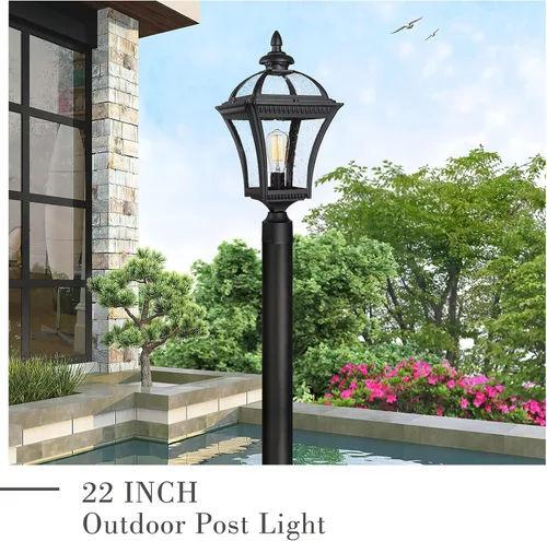 Miniatura 3 de Emliviar Luz de poste para exteriores de 22 pulgadas, luz de poste vintage de granja para el jardín, aluminio con vidrio semillado, acabado negro