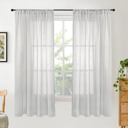 Miniatura 82 de BGment Cortinas de lino café de 30 pulgadas de largo para ventana pequeña, cortinas de media ventana beige semitransparentes ligeras con bolsillo