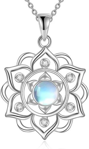 Collar de loto de plata de ley 925, collar con colgante de piedra lunar, joyería de loto para yoga para mujer, Piedra de luna
