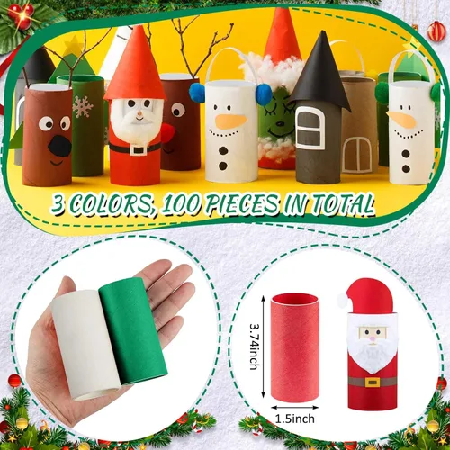 Miniatura 2 de Henoyso Paquete de 100 tubos de cartón para manualidades, rollos gruesos de papel higiénico vacíos para niños, proyectos de aula, manualidades