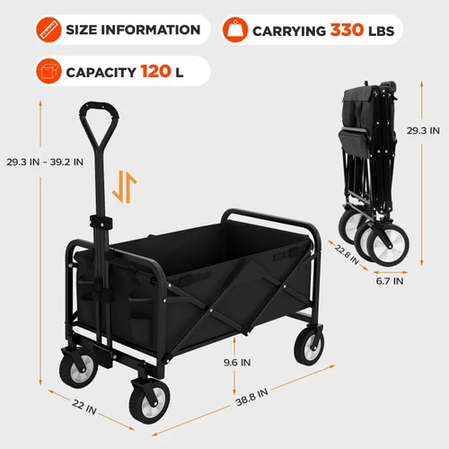 Miniatura 2 de PayLessHere Carrito plegable con ruedas Negro Carrito plegable resistente con capacidad de 330 libras con ruedas todo terreno y mango Azul
