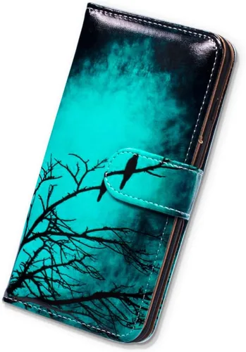 Miniatura 8 de Bcov Funda para Galaxy S22, diseño de pájaro negro y verde con tapa para teléfono con ranura para tarjeta y soporte para Samsung Galaxy S22 5G