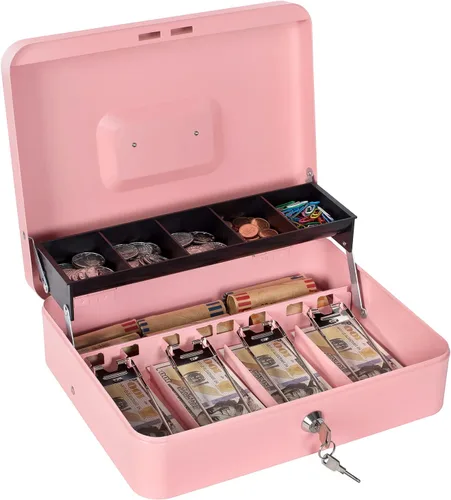 Miniatura 10 de Caja de efectivo con cerradura de combinación, caja de dinero de metal para caja registradora, caja de seguridad grande para dinero 11.8 x 9.4 x
