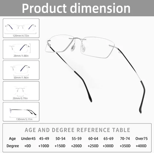 Miniatura 6 de Titanium Rimless Reading Glasses for Men Women Super Light Blue Light Blocking Computer Readers with Rectangular Lens
