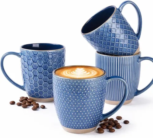 Miniatura 8 de GBhome Juego de 4 tazas de café grandes hechas a mano de 16 onzas con mango grande para capuchino, café con leche, té, cacao caliente, aptas