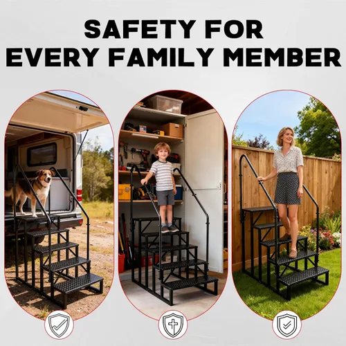 Miniatura 7 de Escalera de taburete de 5 escalones, peldaños para bañera de hidromasaje con pedales antideslizantes y 2 pasamanos, escaleras de RV al aire libre