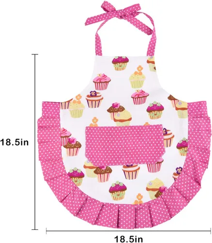 Miniatura 7 de Claswcalor Delantal de cocina para niños y niñas, 100% algodón, lindo delantal para hornear cupcakes, delantal de cocina ajustable, delantal rosa