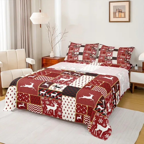 Miniatura 44 de Erosebridal Juego de ropa de cama individual con diseño de árbol de Navidad, muñeco de nieve, decoración de corona de Navidad, sábana bajera