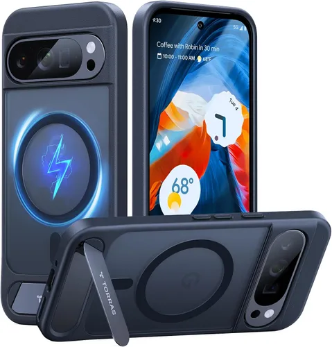 TORRAS Funda magnética y con soporte para Google Pixel 9 Pro XL, compatible con MagSafe, protección contra caídas de grado militar de 12 pies,