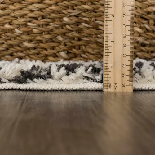 Miniatura 90 de Hauteloom, Duncans - Alfombra de estilo granja de pelo mullido para sala y dormitorio, con borlas - Beige, carbón, gris - 2 pies 7 pulgadas x 7 pies