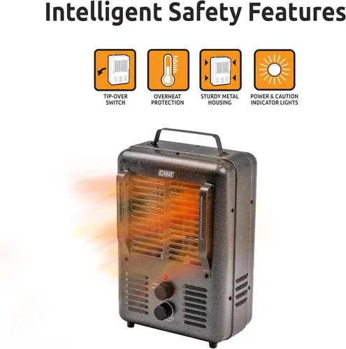 Miniatura 3 de EZ-HEAT Calentador de espacio portátil de 1,500 vatios estilo lechería con termostato ajustable, protección contra sobrecalentamiento y interruptor