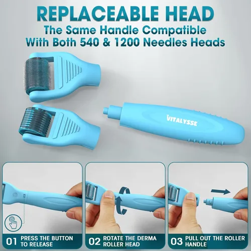 Miniatura 5 de Rodillo Derma para debajo de los ojos y la cara – Vitalysse - Herramienta de microagujas de titanio de 0.010 in para ojeras, ojos hinchados, líneas