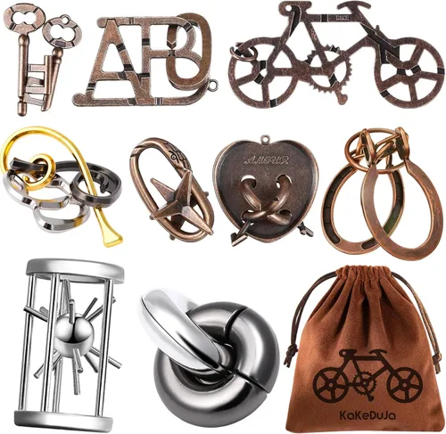 Miniatura 9 de 6 piezas de rompecabezas de metal, rompecabezas lógicos de metal para niños y adultos, juguete de cerradura, rompecabezas de regalo para adultos