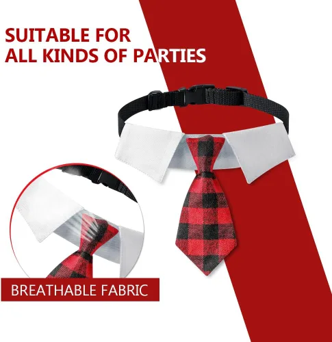 Miniatura 3 de Collar ajustable para perros pequeños, medianos y grandes, corbata de cumpleaños para perros (mediano, cuadros rojos/negros)