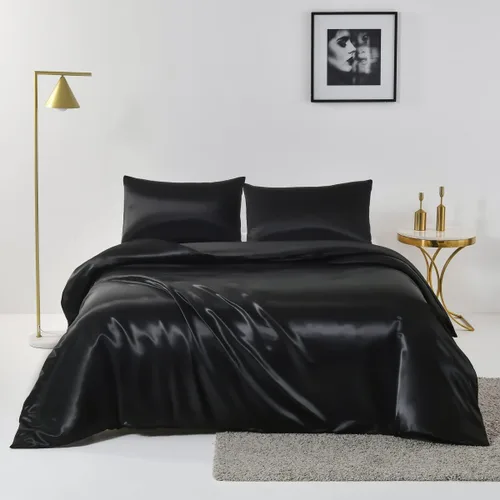 Miniatura 11 de Chanyuan Juego de ropa de cama azul tamaño individual de satén sedoso, funda de edredón lujosa y suave de microfibra, colección de ropa de cama
