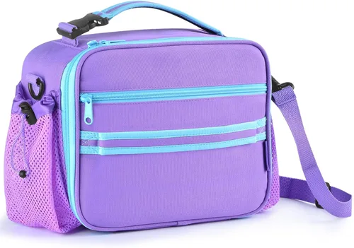 Miniatura 8 de Cerbonny Lonchera para niños, bolsa de almuerzo aislada para niñas y niños, poliéster duradero con forro de PEVA, correa de hombro ajustable, 10.8