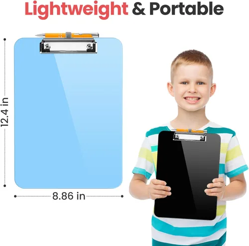 Miniatura 4 de Sooez Portapapeles de plástico con soporte para bolígrafo, [10% más grueso] Tableros de clip de 8.5 x 11 pulgadas con clip de perfil bajo, bonito