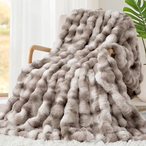 Miniatura 12 de Touchat - Manta de lujo de 1000GSM de pelo sintético de conejo, cobija súper pesada y cálida y acogedora para sofá, cama, sillón, esponjosa, Blanco