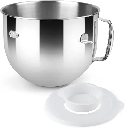 Miniatura 10 de Tazón de acero inoxidable compatible con mezclador Kitchenaid de 4.5/5 cuartos de galón, con tapa, cuenco inoxidable de 5 cuartos de galón