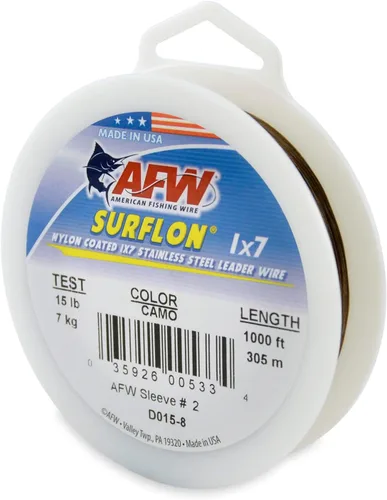 Miniatura 100 de Alambre de pesca americano Surflon recubierto de nailon 1x7 de acero inoxidable, línea líder de pesca para agua salada, prueba de 10 libras - prueba