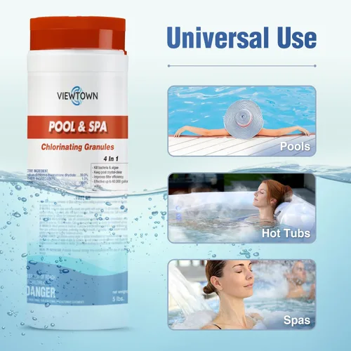 Miniatura 4 de Gránulos de cloración de 5 libras para piscinas, spas y jacuzzis - Mata bacterias y algas, fórmula de disolución rápida