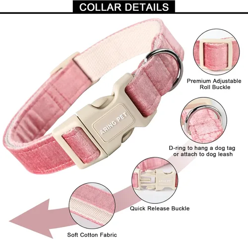 Miniatura 2 de ARING PET Collar rosa para perro, lindo collar para perros pequeños, collares de algodón ligero para bodas y mascotas con hebilla de liberación