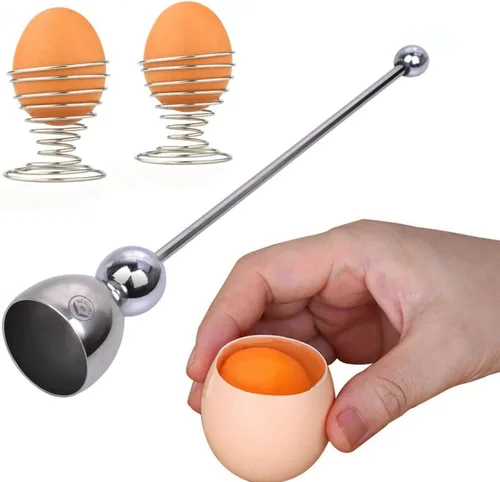 Miniatura 5 de 5 piezas - 4 soportes para huevos de alambre de resorte y 1 abridor de acero inoxidable