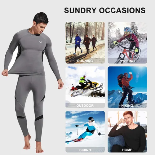 Miniatura 6 de UNIQUEBELLA Men's Thermal Underwear Sets Top & Long Johns Fleece Sweat Quick Drying Thermo Base Layer