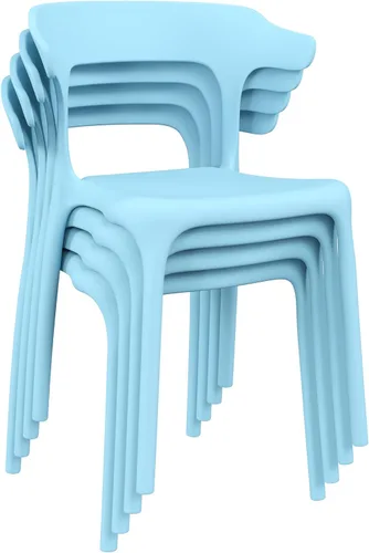 Miniatura 13 de VECELO Paquete de 4 sillas de comedor de plástico, sillas de patio apilables para uso en interiores y exteriores en cocina, junto a la piscina,