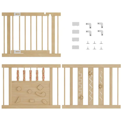 Miniatura 6 de Corralito de madera para bebés, 2 paneles separados, corralito grande para bebés y niños pequeños, centro de actividades plegable para interiores