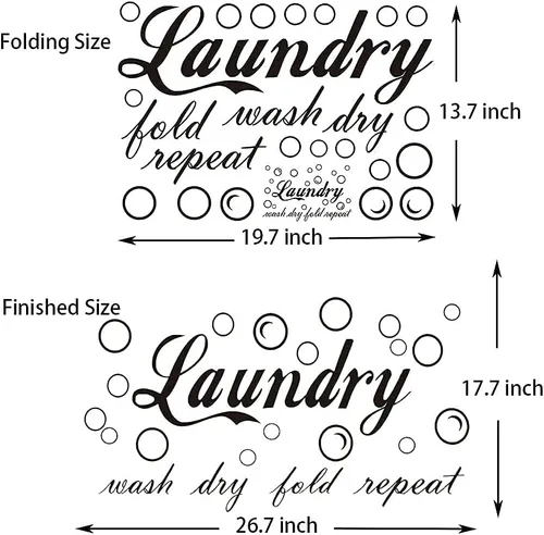 Miniatura 3 de 23 calcomanías de vinilo de pared características para cuarto de servicio, con texto en inglés "Wash Dry Fold Repeat Repeat", calcomanías